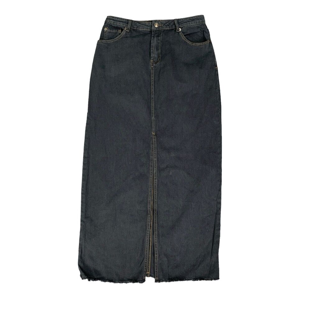 Mustard Seed Skirt Womens M Medium Gray Denim Cotton Front Slit Zip Fly Midi